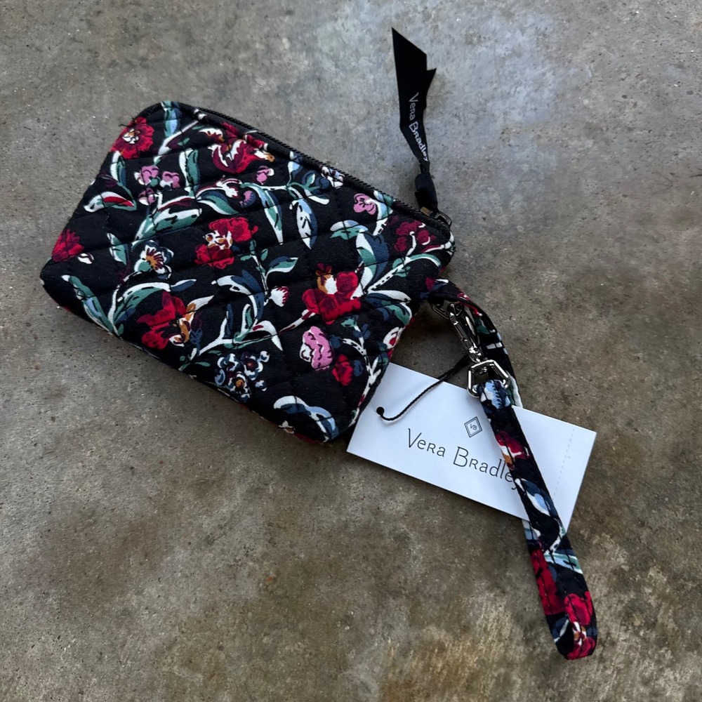 Vintage Y2K Vera Bradley Clip Zip Mini Pouch Perennials Noir Floral Black m2